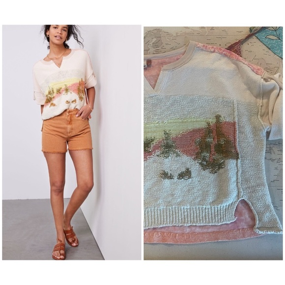 Anthropologie Pilcro Desert Intarsia Sweater Tee Size Medium - Picture 1 of 11